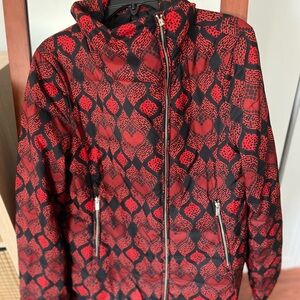 Desigual Red and Black Puffer Jacket with Geometric Design